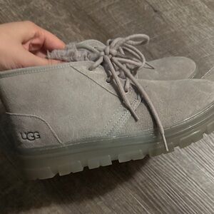 UGG Light Gray Suede Lace-Up Boots